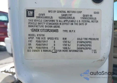 2003 Chevrolet Tahoe Z71 из США, поврежденный, VIN 1GNEK13T03R249465